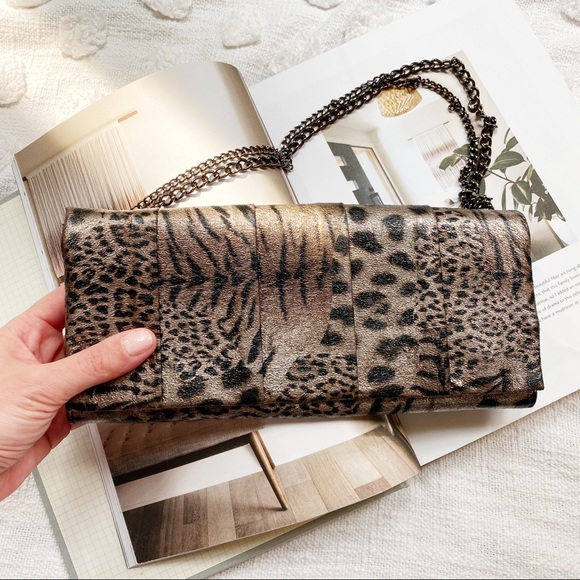 Style & Co. Handbags - STYLE & CO Animal Print Leather Clutch Grey